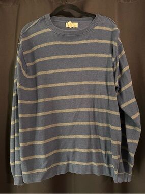 Men’s Ruff Hewn Blue and Light Gray Striped Crewneck Sweater